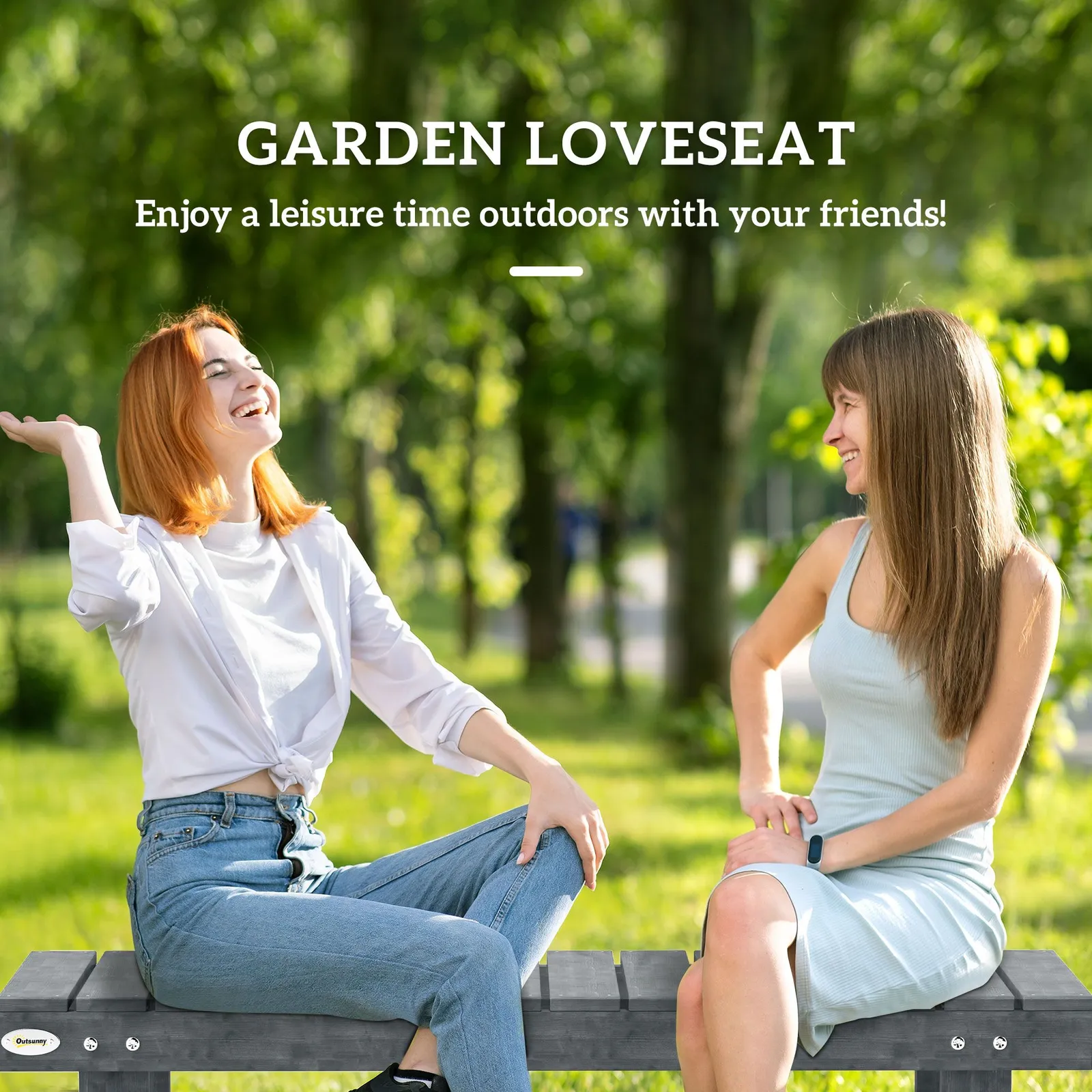 OUTSUNNY 1.1M Outdoor Garden Bench Patio Loveseat Fir Wood 2 Person in Grey 4