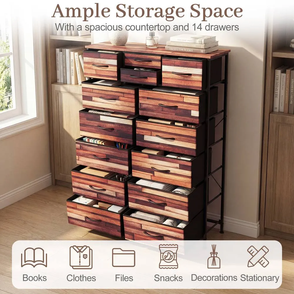 Costway 14-Drawer Dresser Storage Chest w/Fabric Drawers Storage Organizer in Brown 6