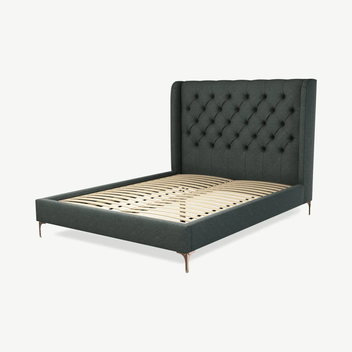 Romare King Size Bed, Etna Grey Wool with Copper Legs