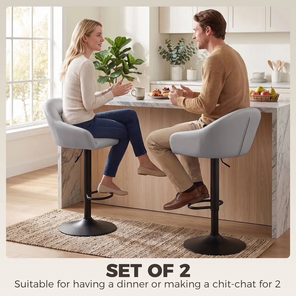 HOMCOM Bar Stools Adjustable Height Backrest Set of 2, Grey 4