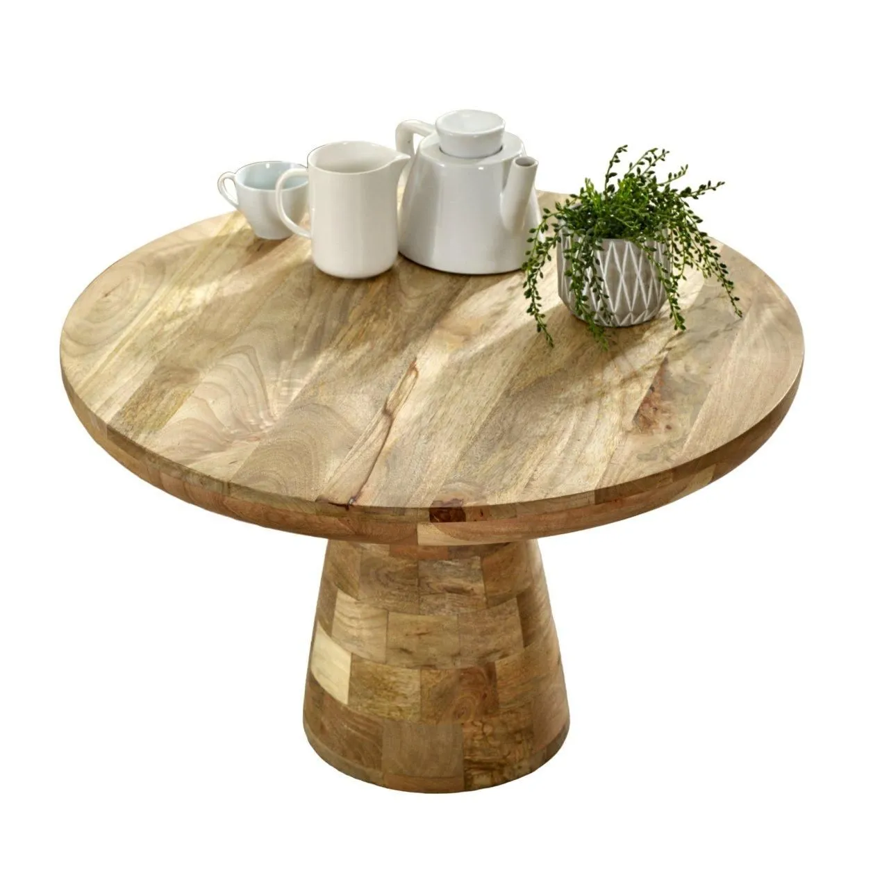IH Design Bratton Mango Wooden Round Coffee Table Mushroom Style in Brown 5