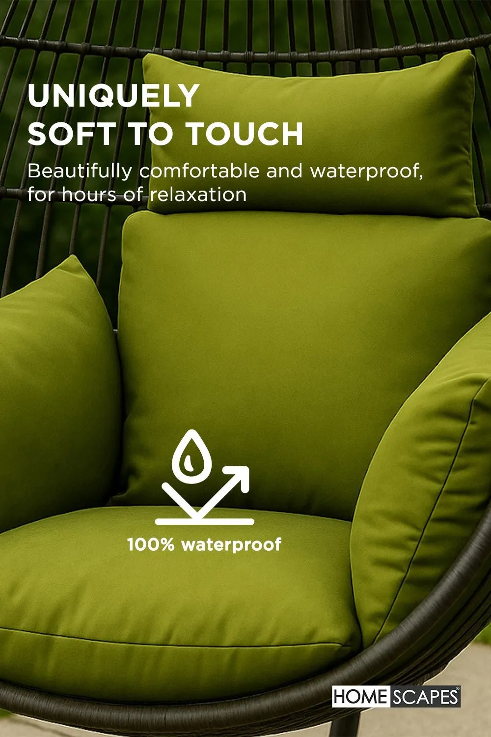Homescapes Luxury Soft Waterproof Egg Chair Cushion Swing Chair Garden Seat in Green 3