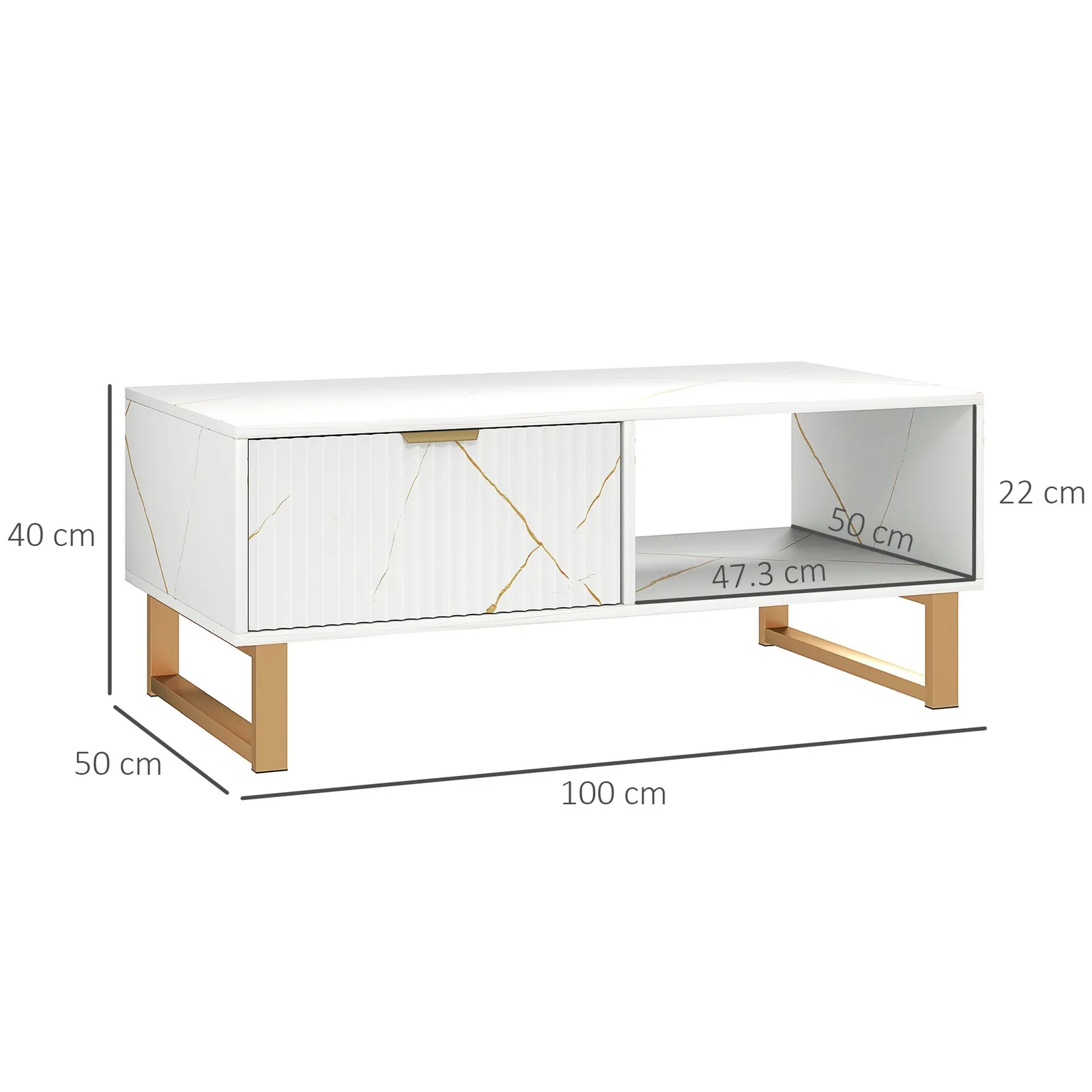 HOMCOM Coffee Table, Living Room Table with Drawer & Open Shelves in White 3