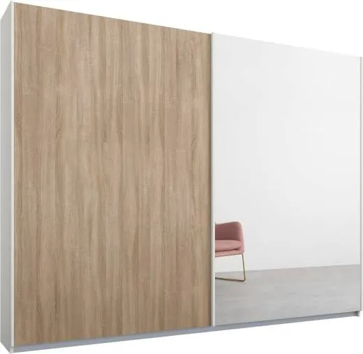 Malix 2 door 225cm Sliding Wardrobe, White Frame, Oak and Mirror Doors
