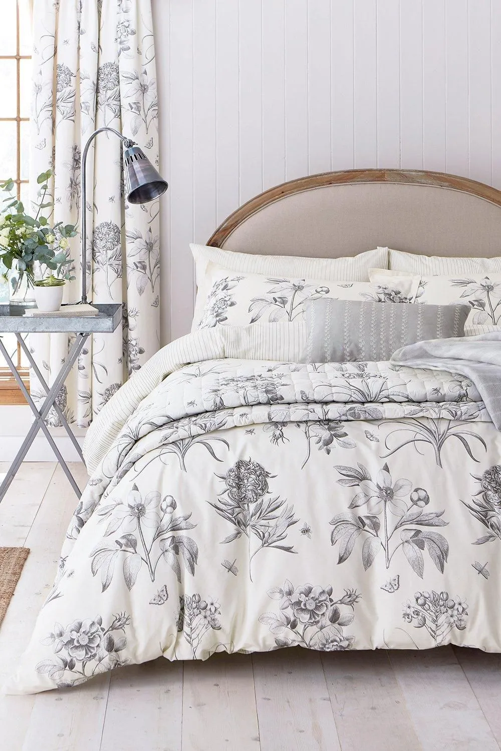 Sanderson 'Etchings & Roses' Cotton Cushion in Silver 4