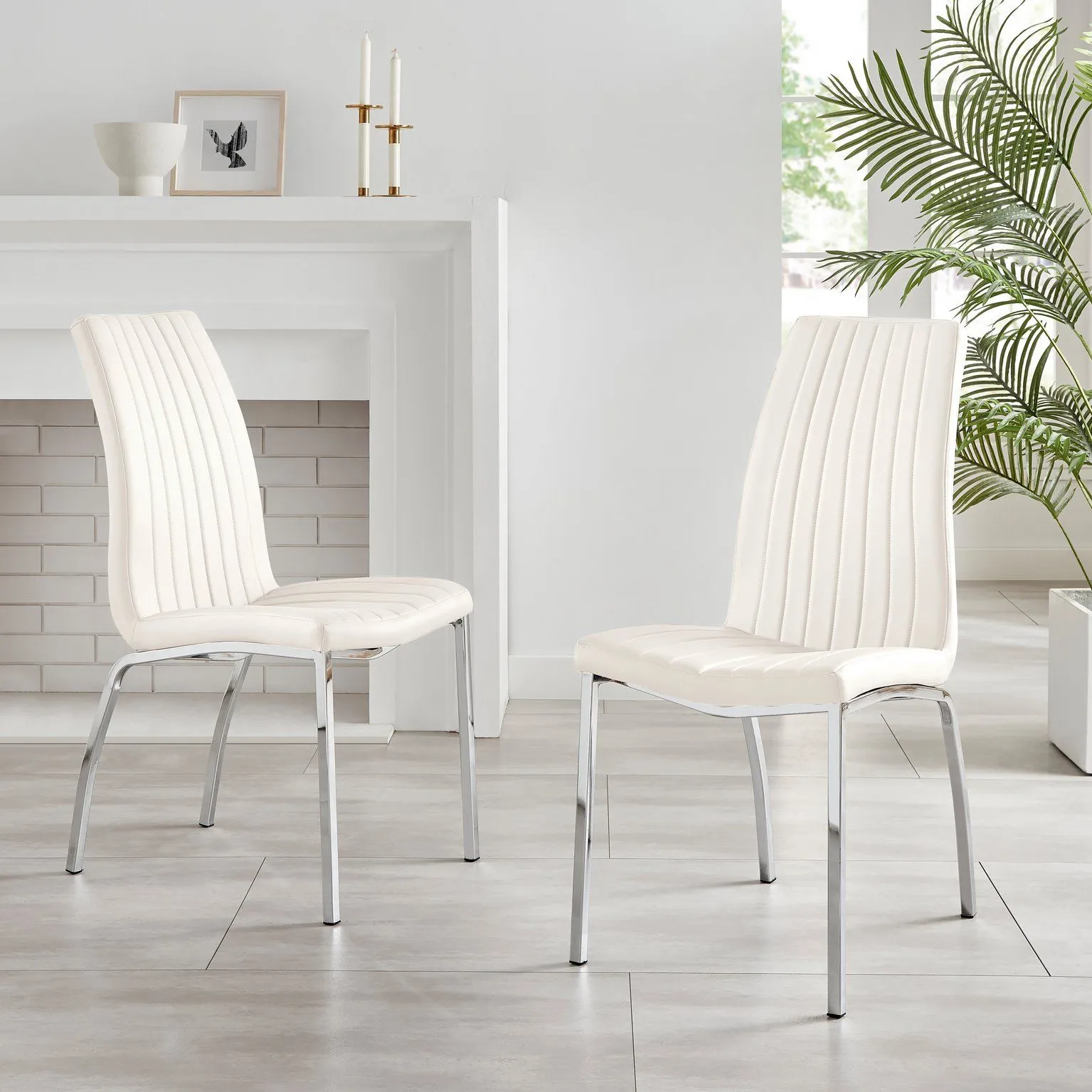 FurnitureboxUK Set of 2 Isco Deep Cushioned Soft Touch Faux Leather Dining Chairs With Silver Chrome Metal Legs in White 2