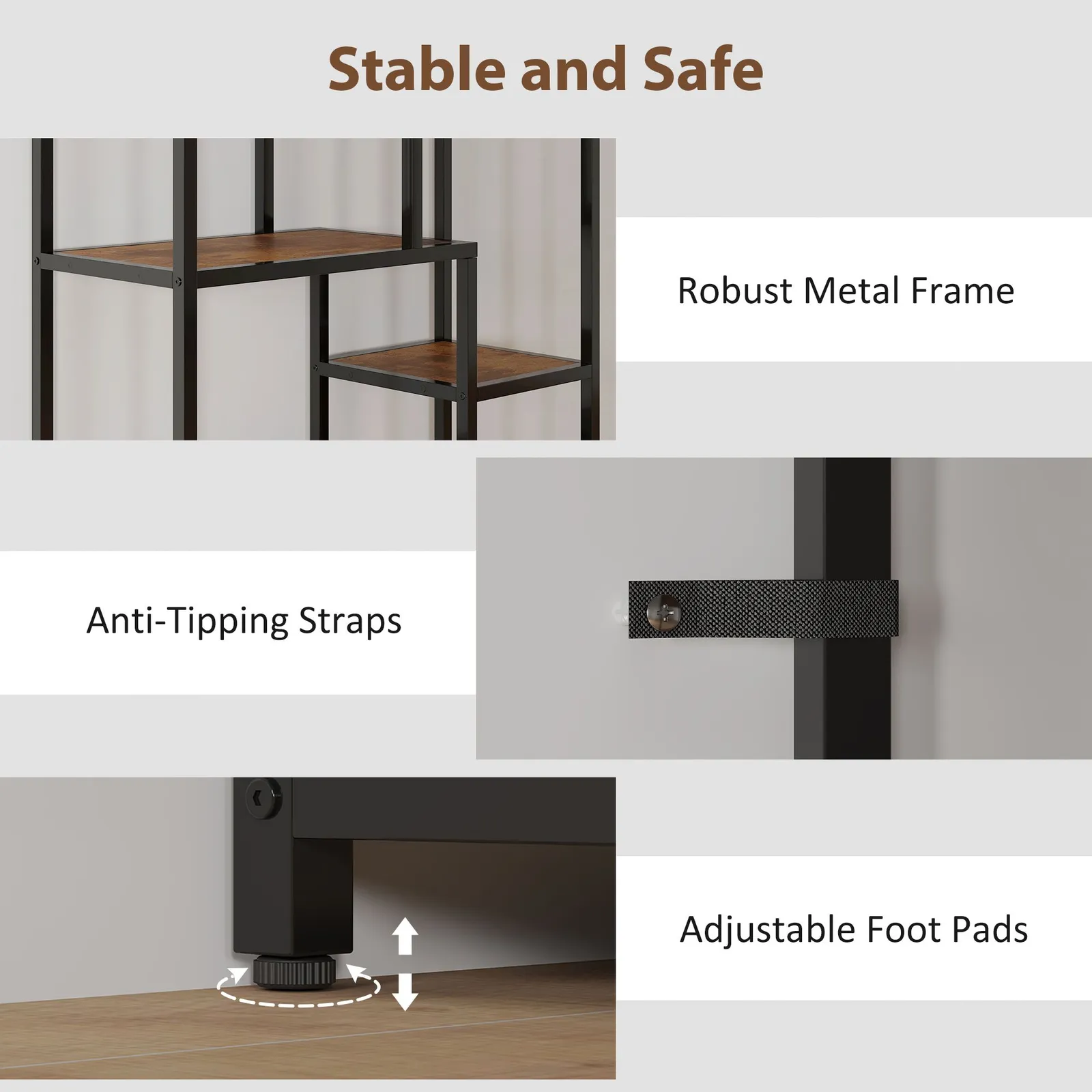 HOMCOM Industrial Bookcase 7-Tier Bookshelf Shelving Unit Rustic Brown Black 6