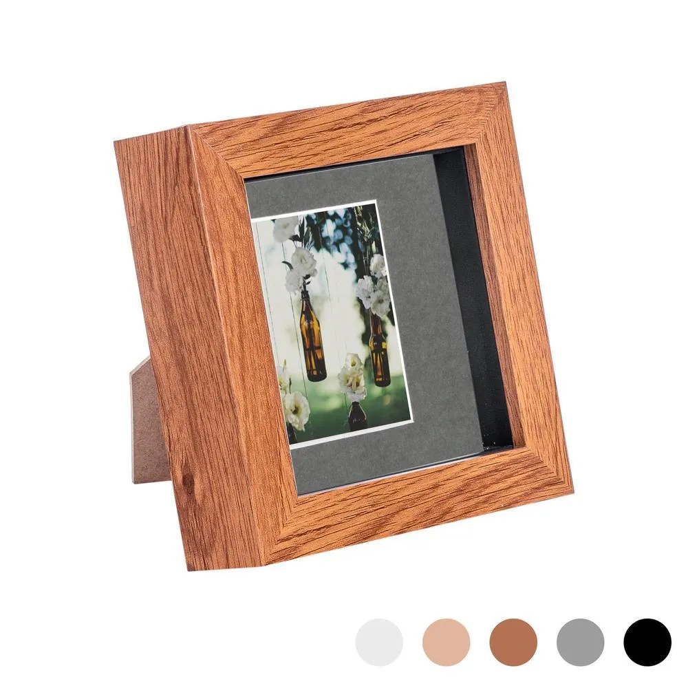 Nicola Spring 3D Box Photo Frame - 4 x 4" with 2 x 2" Mount - White Mount in Dark Brown 1