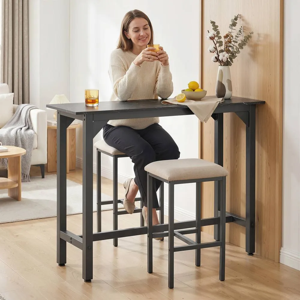 HOMCOM Bar Table Coffee Table with Adjustable Footpads Black Marble Effect