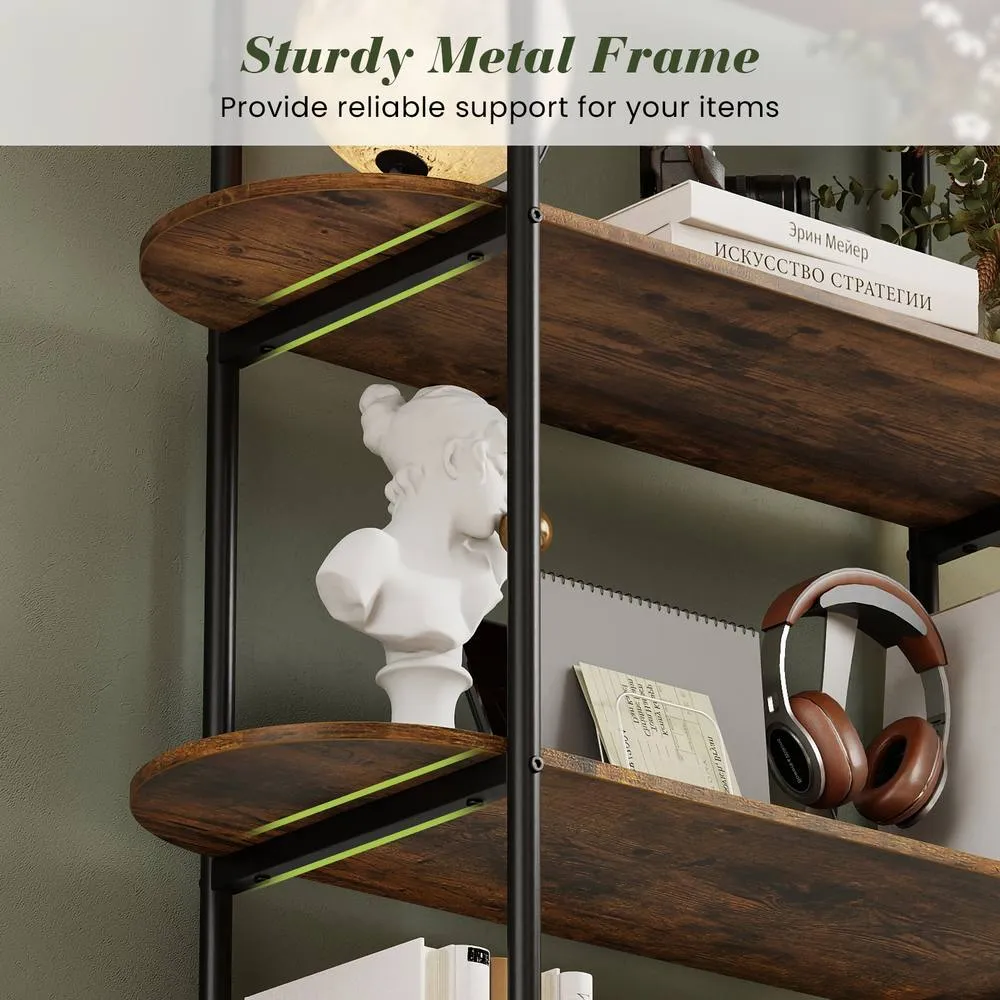 Costway 4-Tier Arched Bookshelf Industrial Bookcase Display Storage Organizer in Brown 4