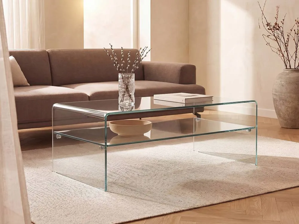 Vente-unique Tempered Glass Coffee Table - Double Tray - STILEOS in Clear 3