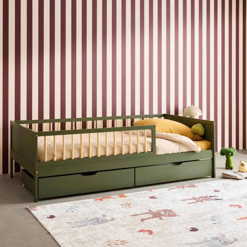 sweeek Children's bed 90 x 190 cm natural pine with slatted base & 2 in Green 4