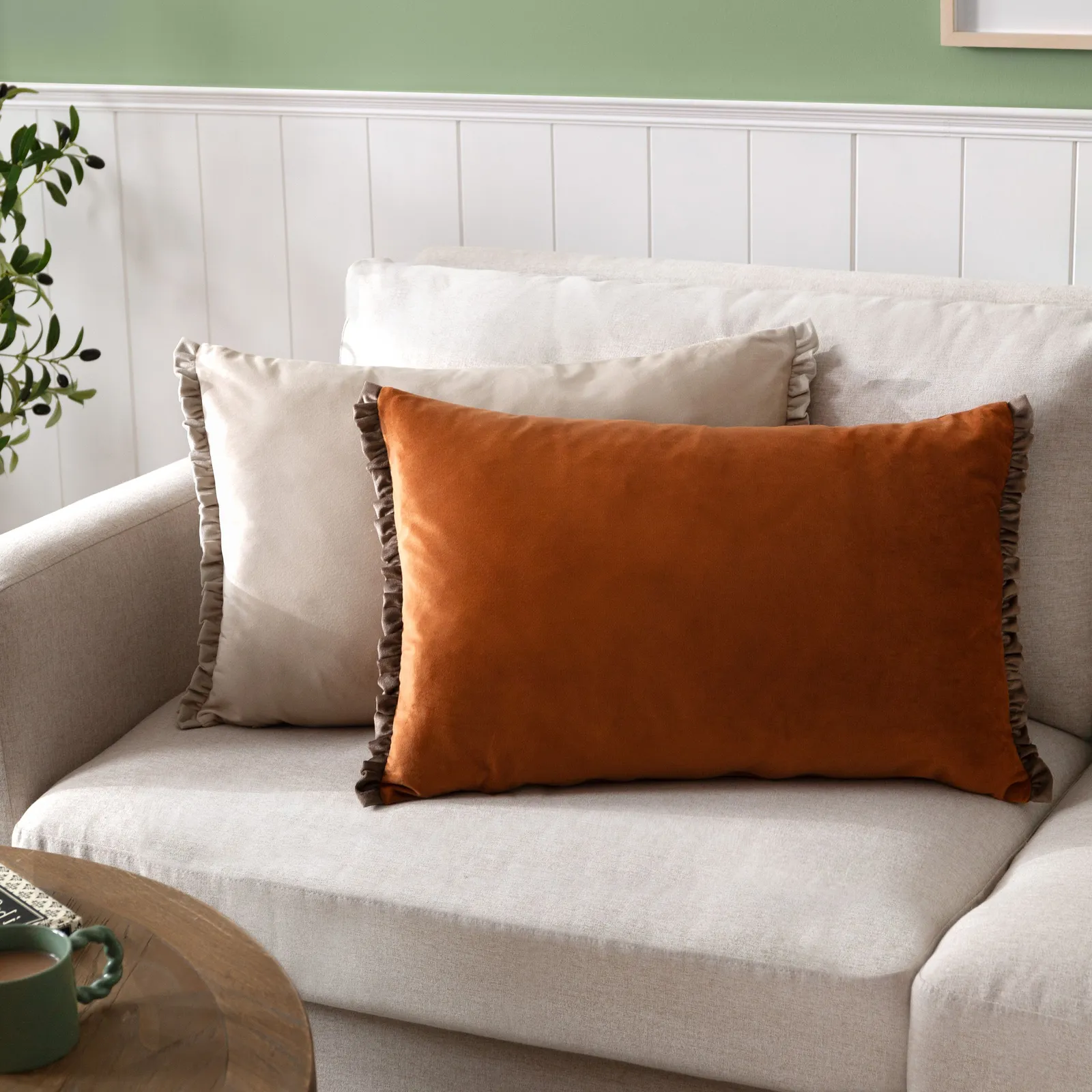 Wylder Tilly Velvet Frill Reversible Cushion in Burnt Orange 5