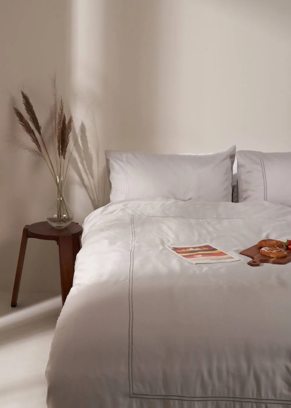 Truly Dove Grey Satin Stitch Bamboo Duvet Cover in Light Grey