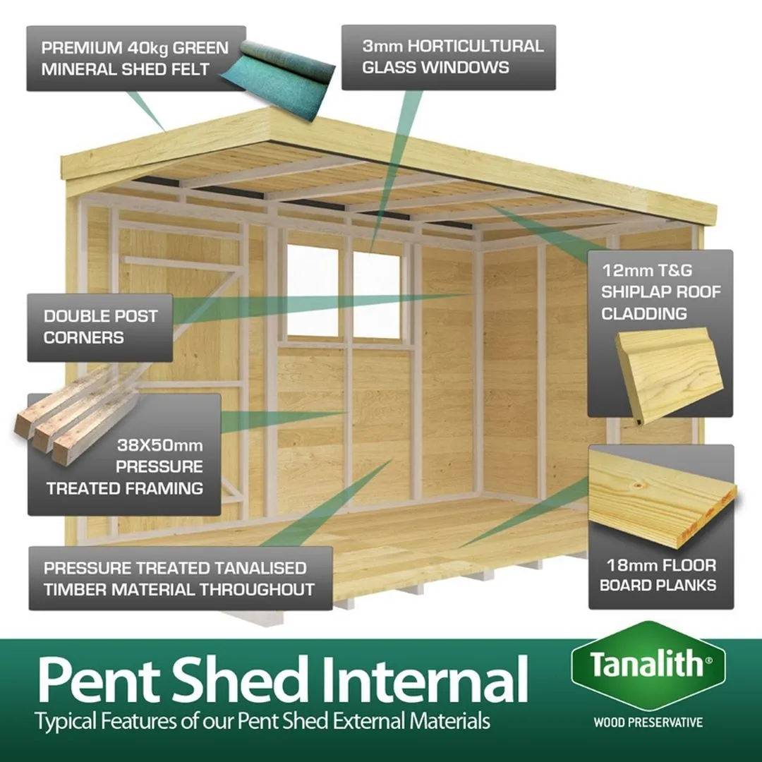 Buttercup Farm 12 x 7 Feet Pent Shed - Single Door W/O Window - L214 x W358 x H201 cm in Brown 4
