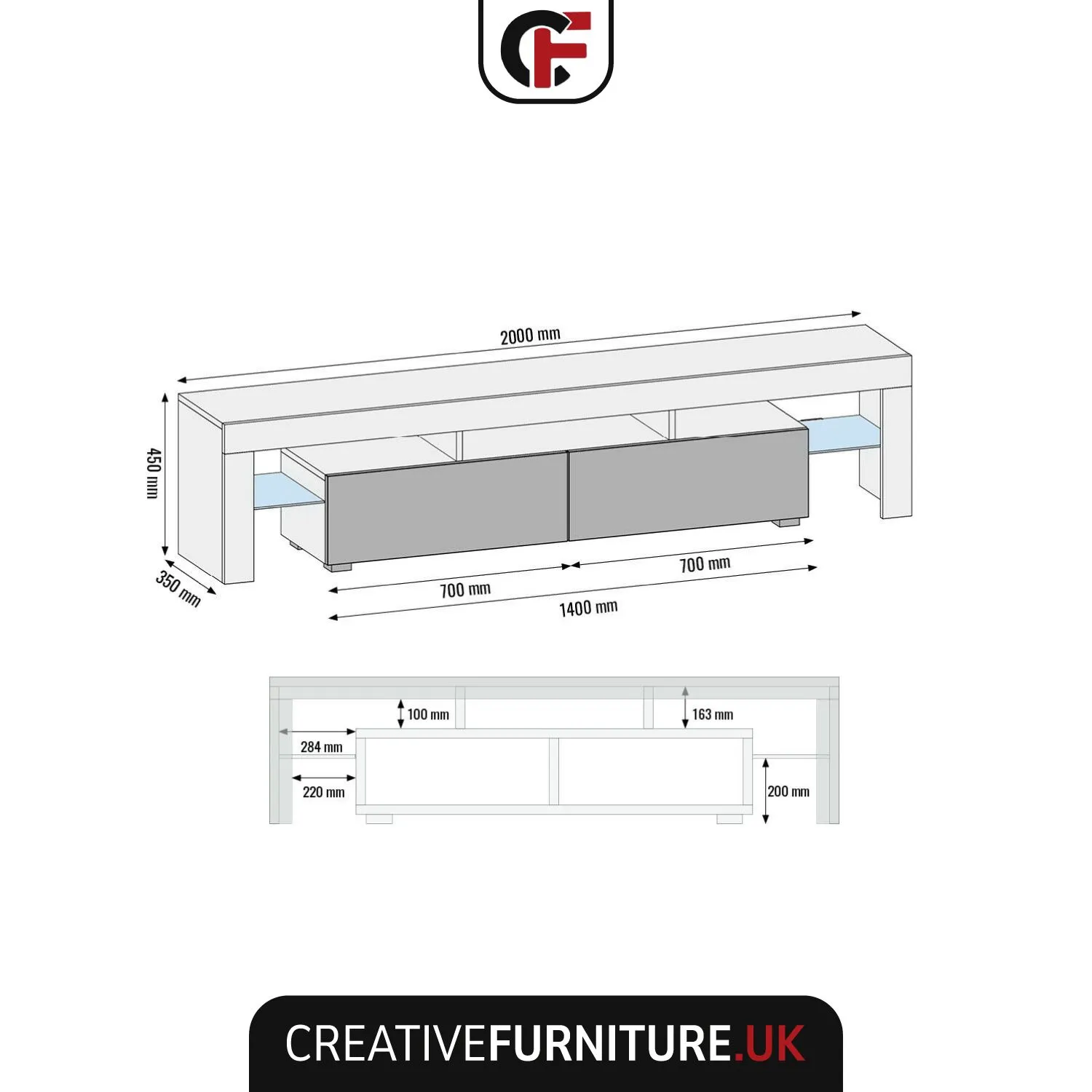Creative Furniture TV Unit 200cm Sideboard Cabinet Cupboard TV Stand in White 4