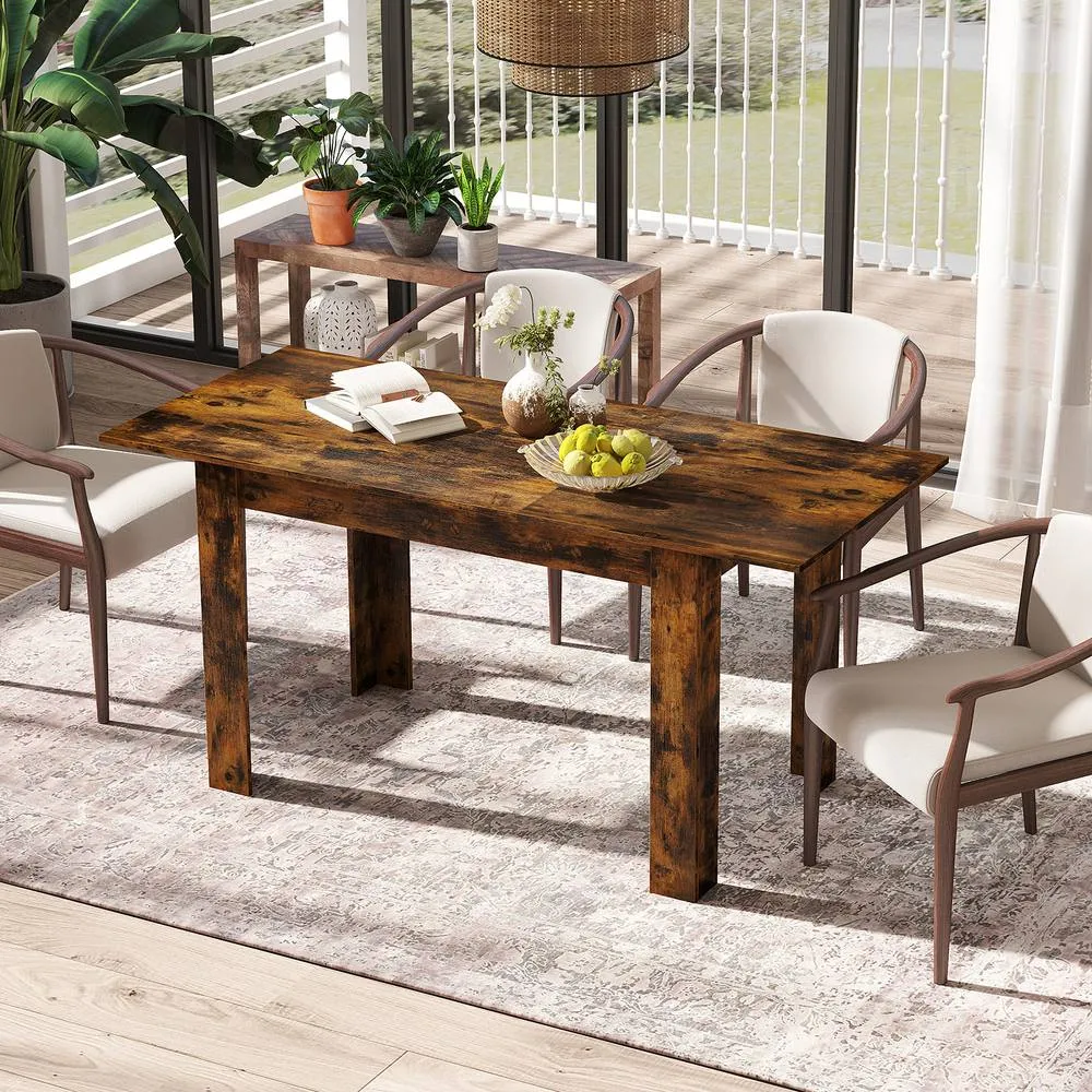 Costway Extendable Dining Table Modern Kitchen Table w/ L-shaped Legs Rustic Brown 4