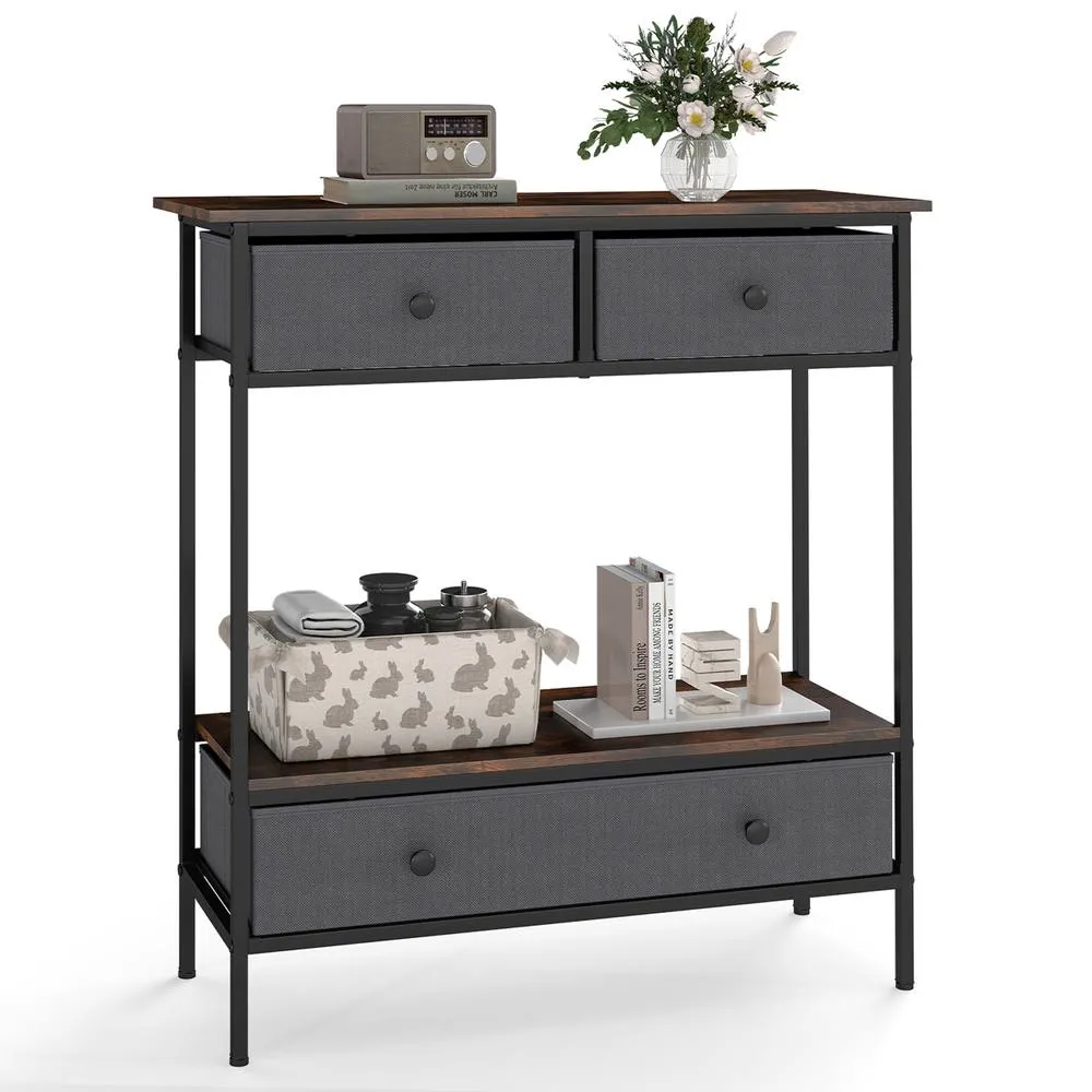 Costway Console Table Industrial Entryway Table Sofa Table Rustic Foyer Table in Brown