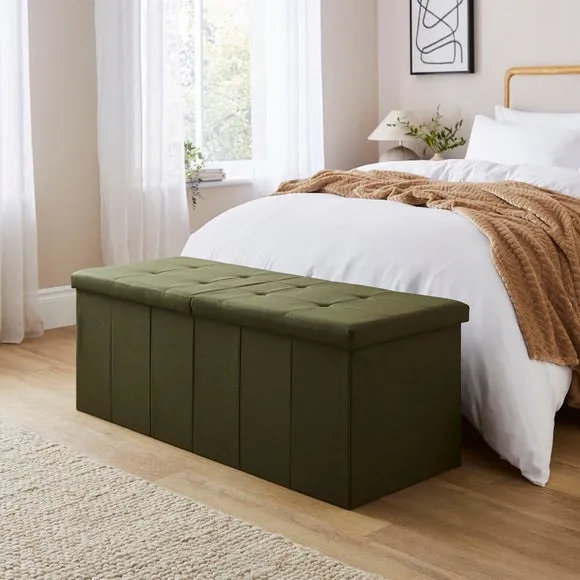 Faux Linen Bed Ottoman 1