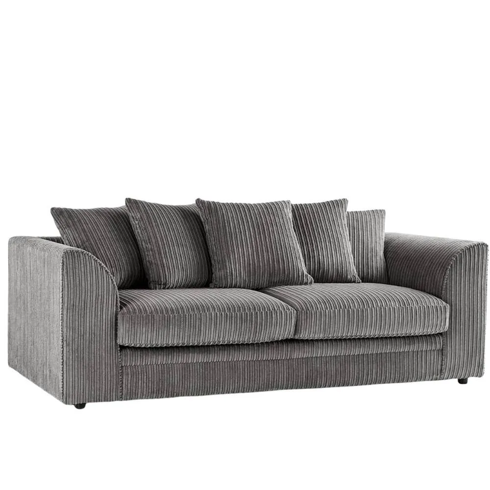 Bliss Furniture Jumbo Cord Dylan 3 Seater Scatter Back Sofa in Grey, Stylish Comfort in Grey