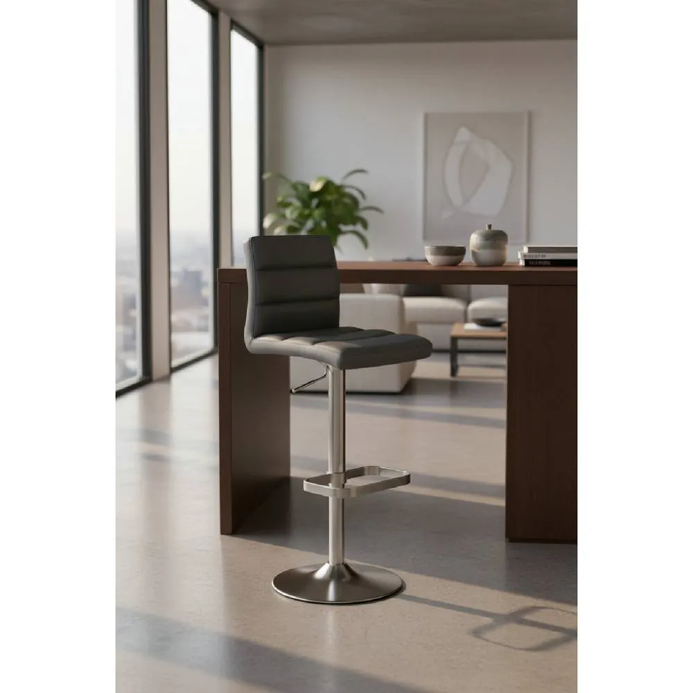 netfurniture Swank Brushed Steel Bar Stool With Faux Leather Padded Seat Grey
