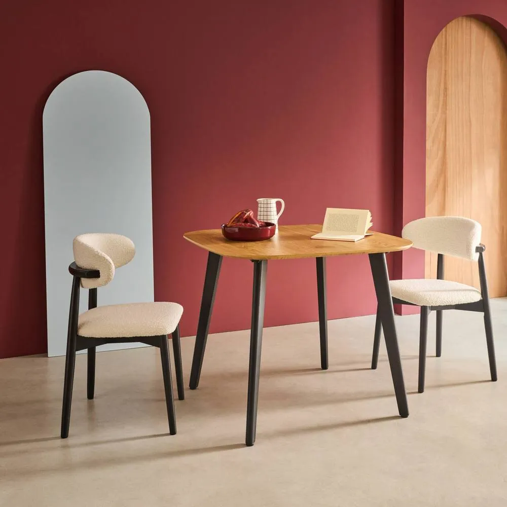sweeek Square dining table wood effect black metal legs 4-seater in Brown 4