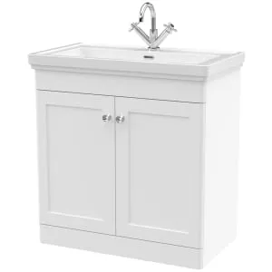 Classique Satin White Floor Standing 2-Door Vanity & Basin 1 Tap Hole - 865 x 830mm