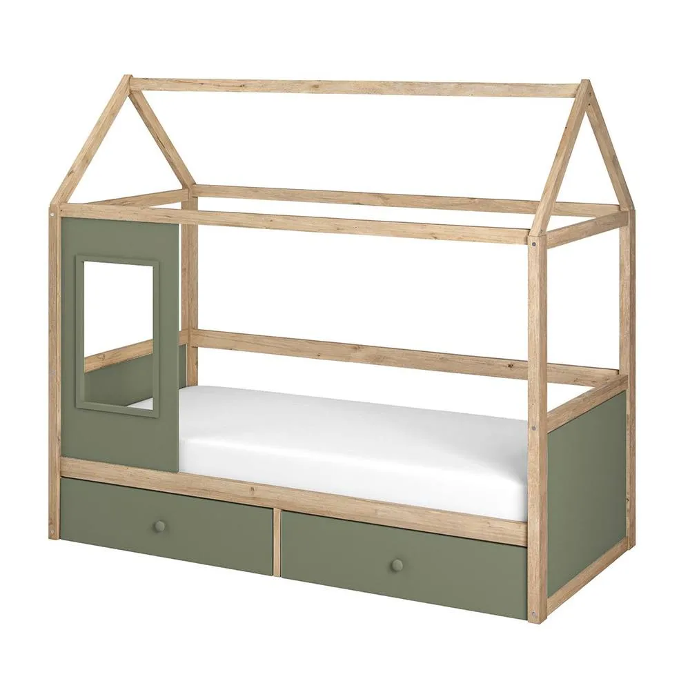 Flair Ted Play House Wooden Bed with Storage in Green 5