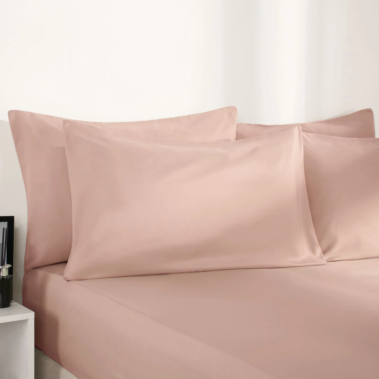 OHS Plain Dyed Non-Iron Fitted Bed Sheet in Light Pink | Size: Double Fitted
