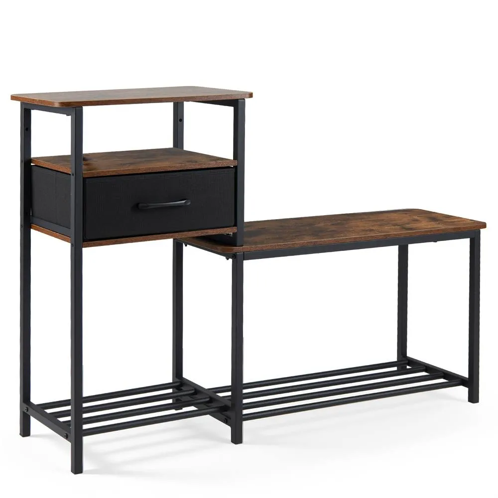 Costway 3-Tier Shoe Rack Bench Industrial Entryway Shoe Storage Bench w/Drawer in Brown 3