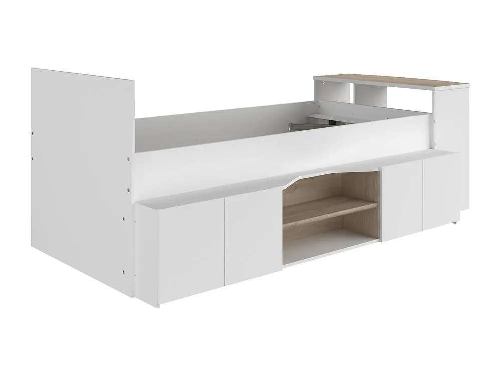 Vente-unique Combination Bed 90 X 190/200 Cm With Desk & Storage - White and in Light Oak 6