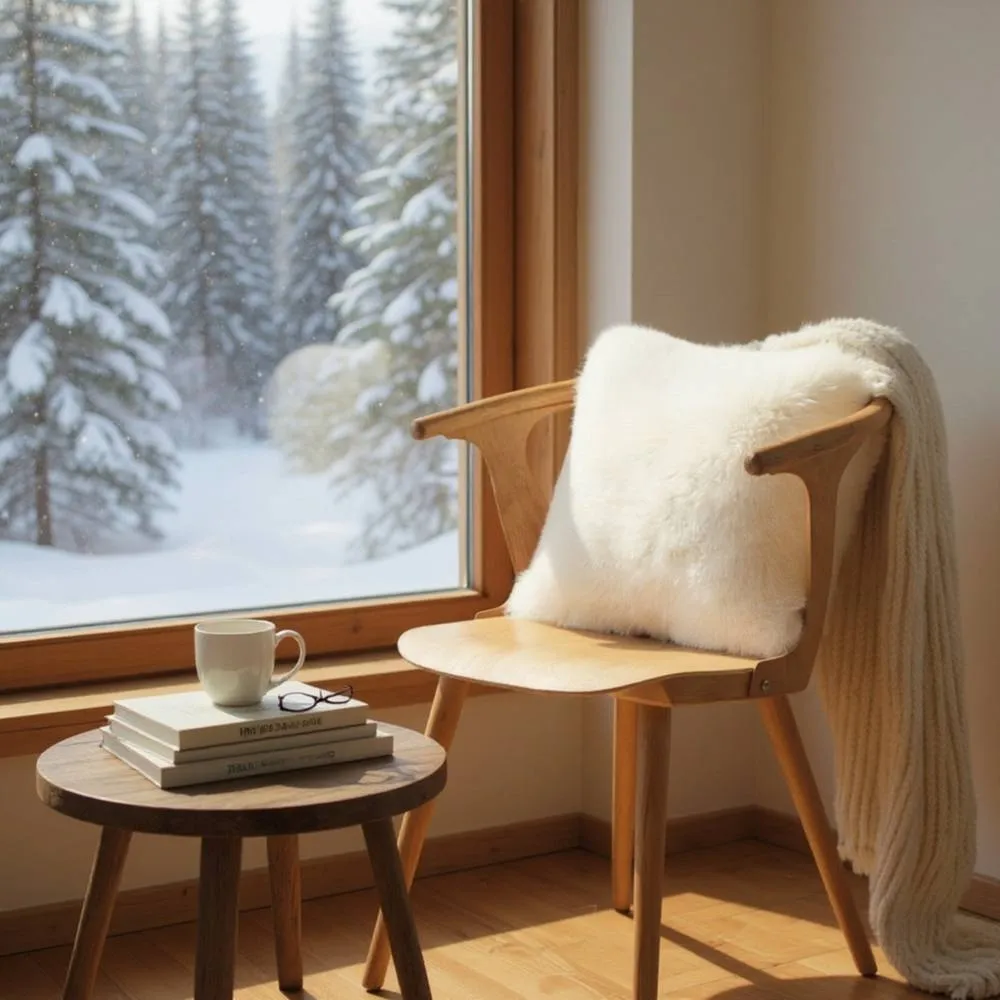 Infinity Leather Natural Sheepskin Real Wool Cushion in Ivory