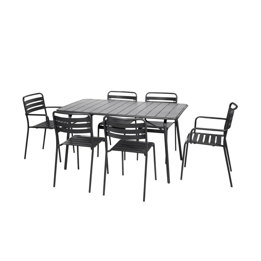 sweeek 6-seater metal garden table set with 6 chairs in Dark Grey 2