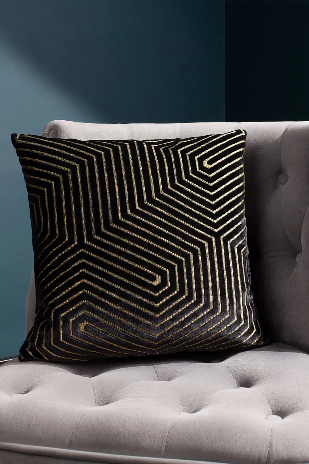 Paoletti Evoke Geometric Cut Velvet Cushion in Black 5