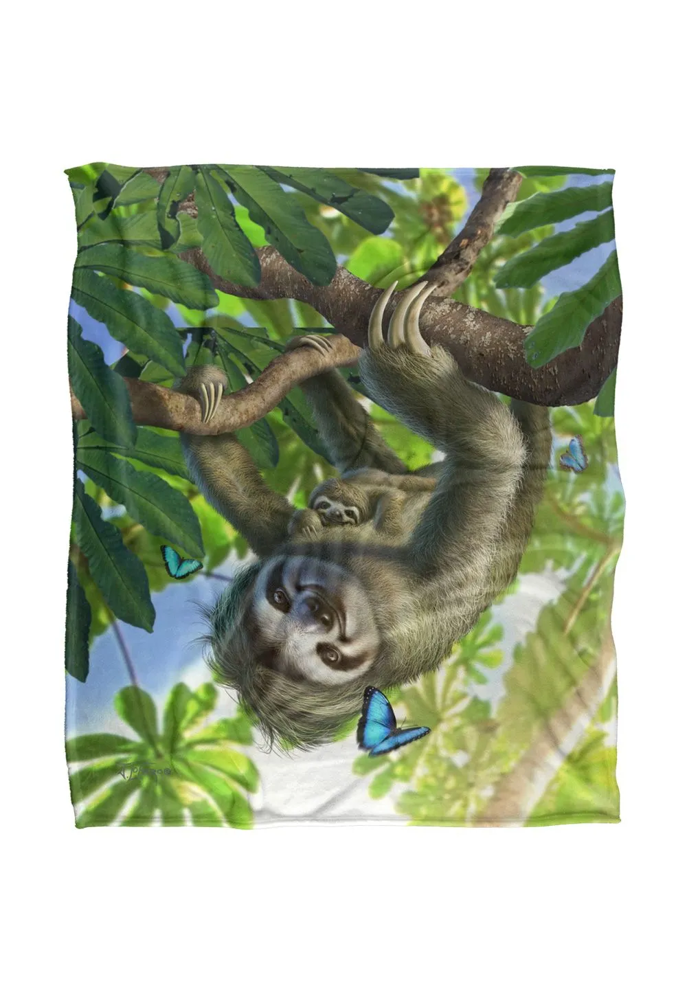 JQ Licensing Jlo Sloth Family Butterlies Silky Touch Super Soft Throw Blanket 152 X 127 cm in White