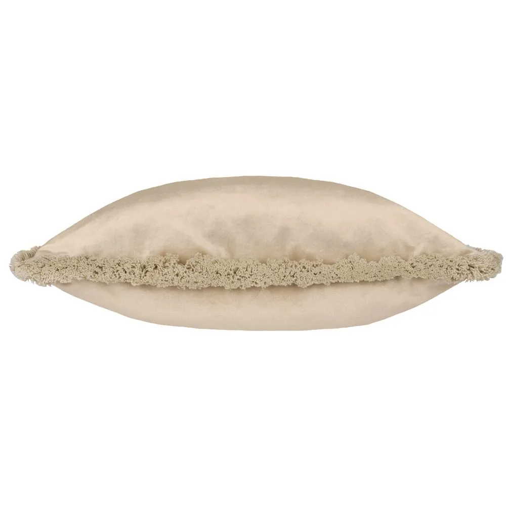 Paoletti Freya Fringed Soft Velvet Cushion in Taupe 2