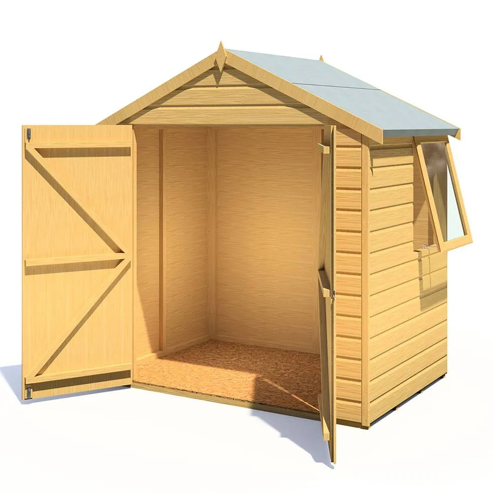 Shires Bute Shiplap Apex 6x4' Dip Treated Garden Shed Double Door with Window in Brown 3