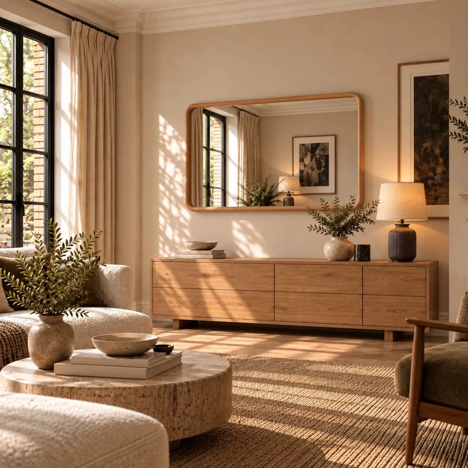 Yearn Mirrors Oak Framed Curved Wall Mirror 120x80cm in Natural 3
