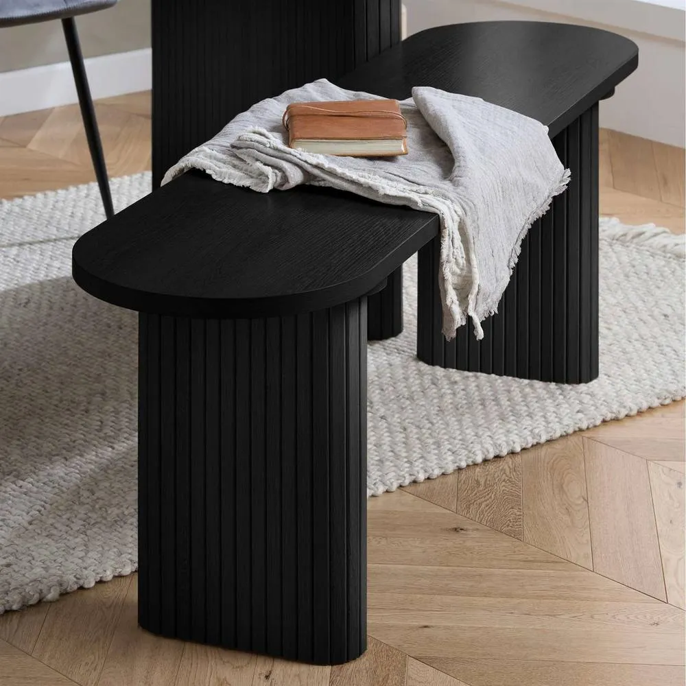 Birlea Axel Oval Fluted Dining Table With 2 Benches in Black 2