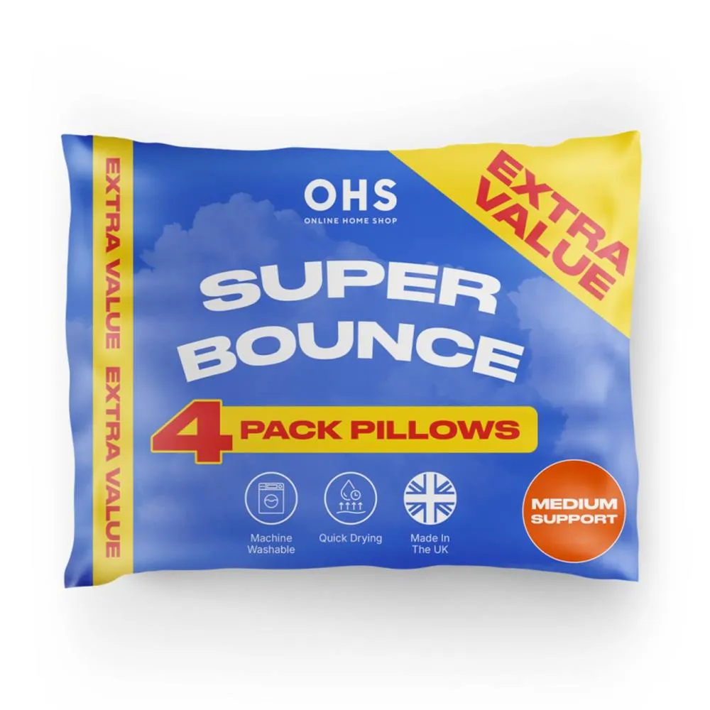 OHS 4 x Extra Value Super Bounce Pillows Medium Support in White