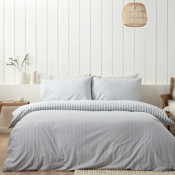 Catherine Lansfield Stripe 100% Brushed Cotton Reversible Duvet Cover & Pillowcase Set 3