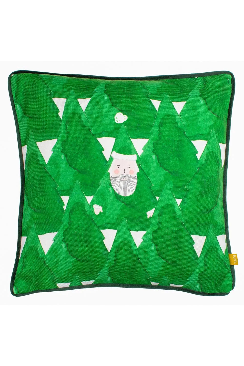 Furn Hide & Seek Santa Printed Piped Velvet Reverse Cushion in Green