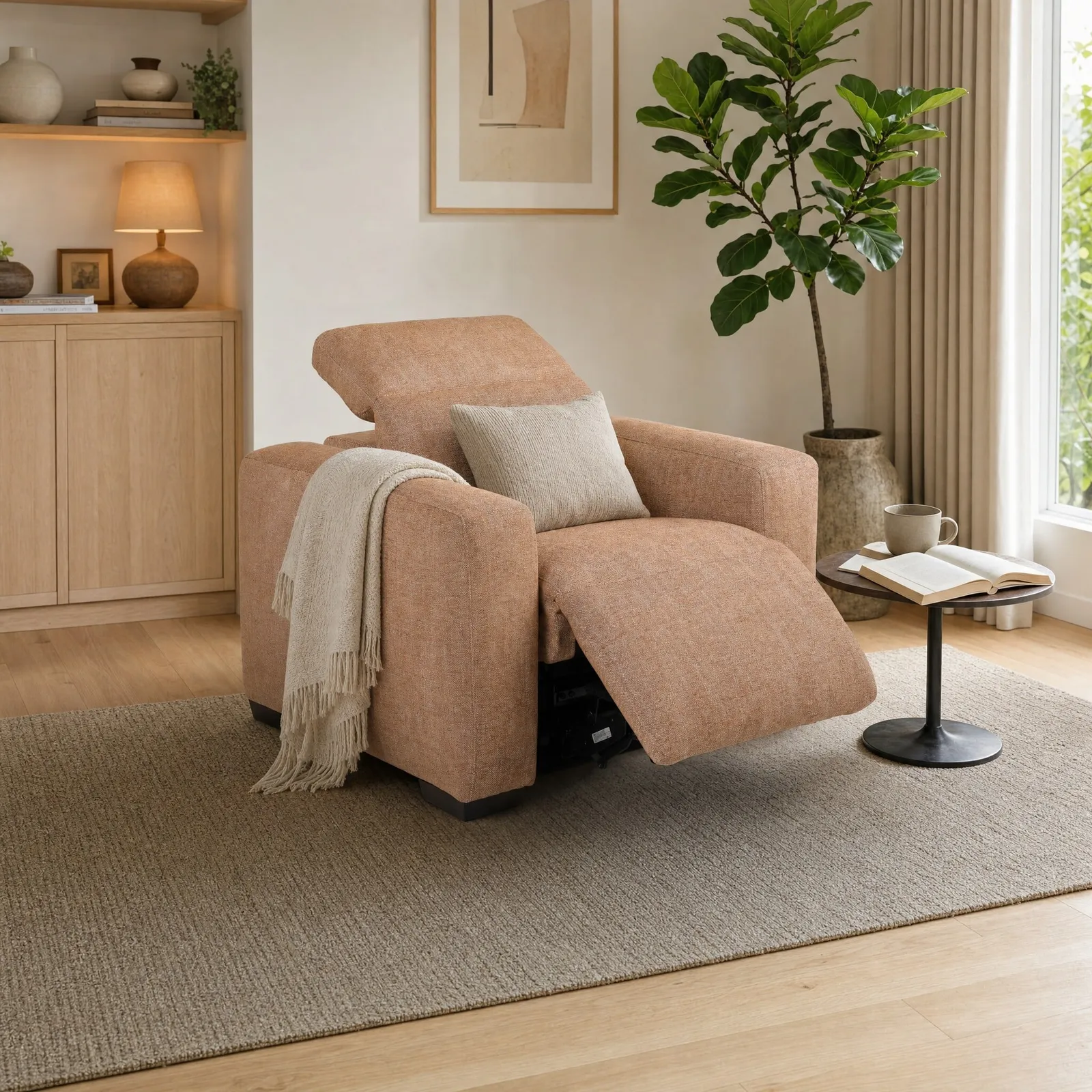 Winston Power Recliner Sofa, Orange Fabric | Barker & Stonehouse 2