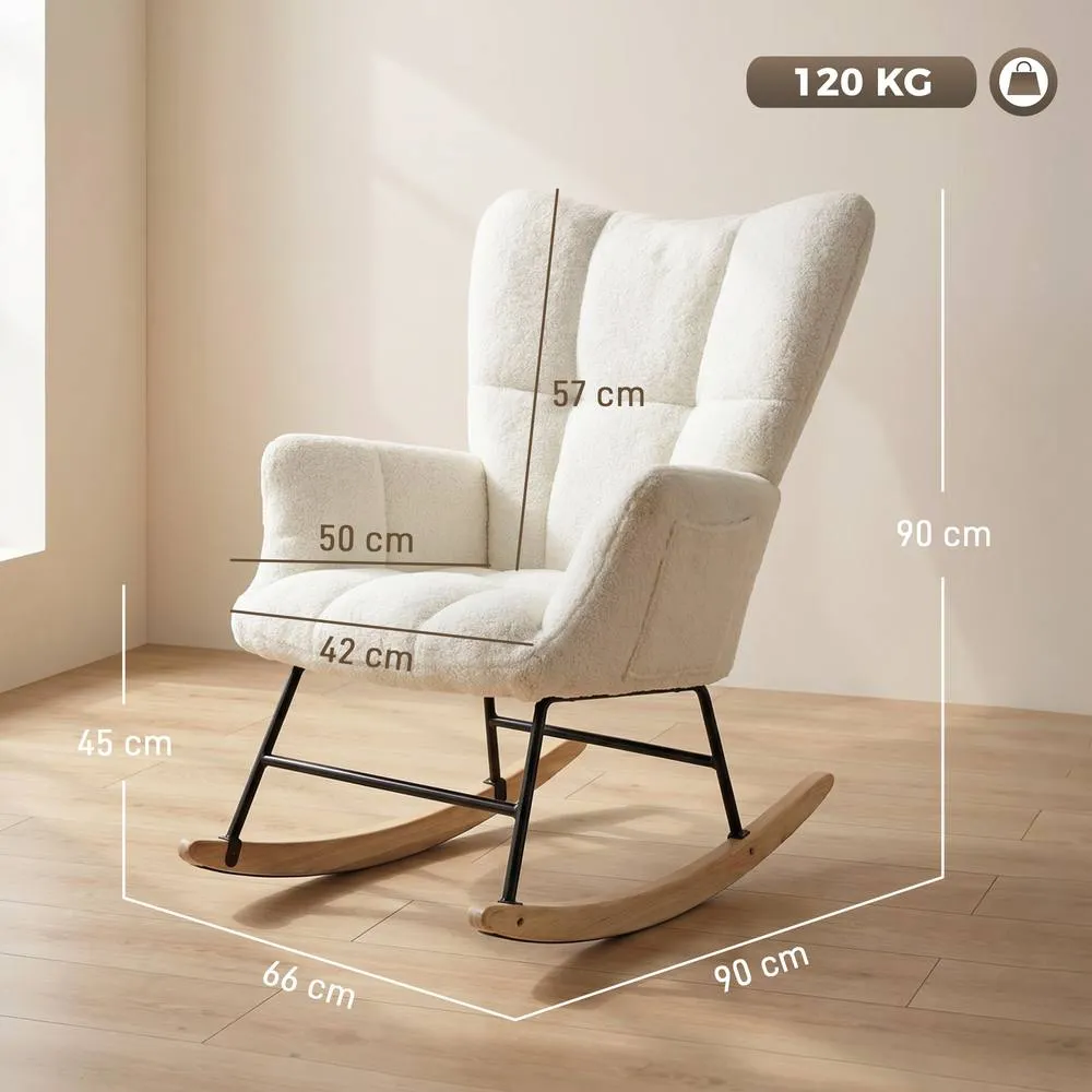 HOMCOM Tufted Rocking Chair with Side Pockets in Cream 3