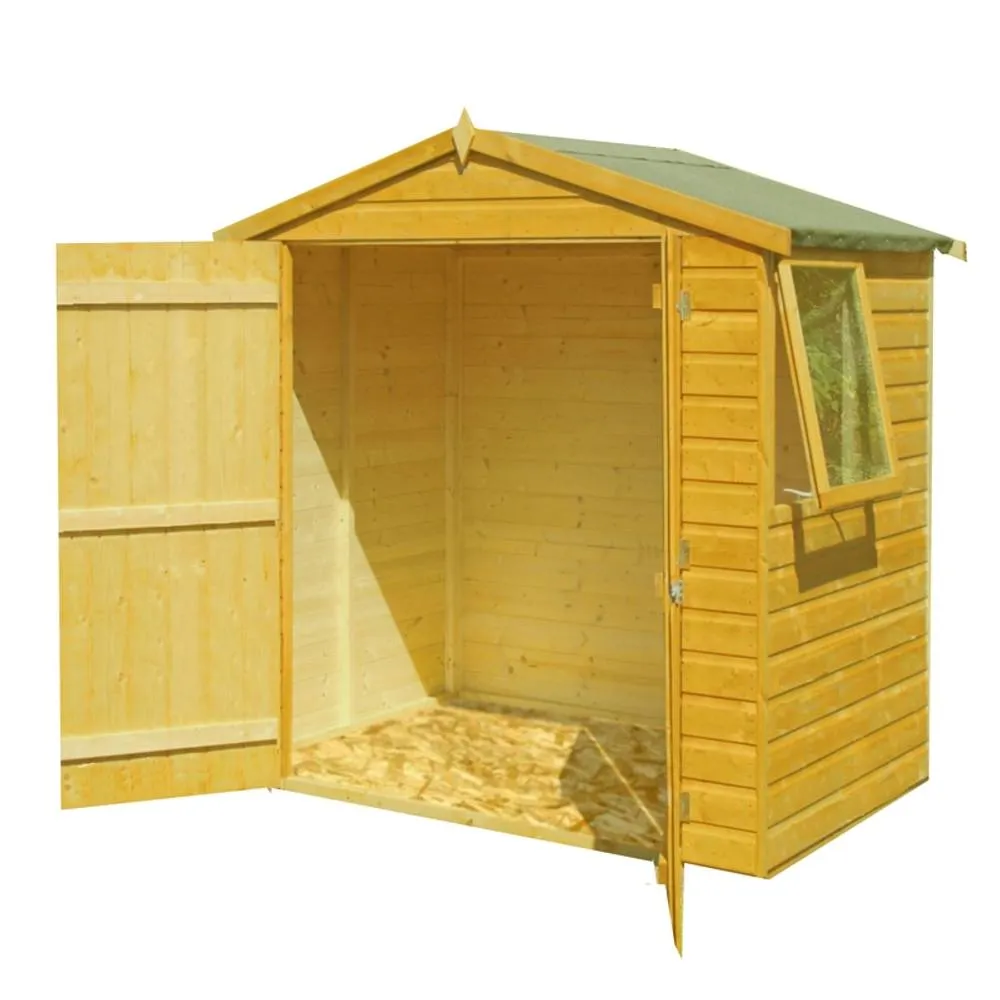 Shires Bute Shiplap Apex Double Doors Tongue & Groove Garden Shed 4x6 ft in Light Brown