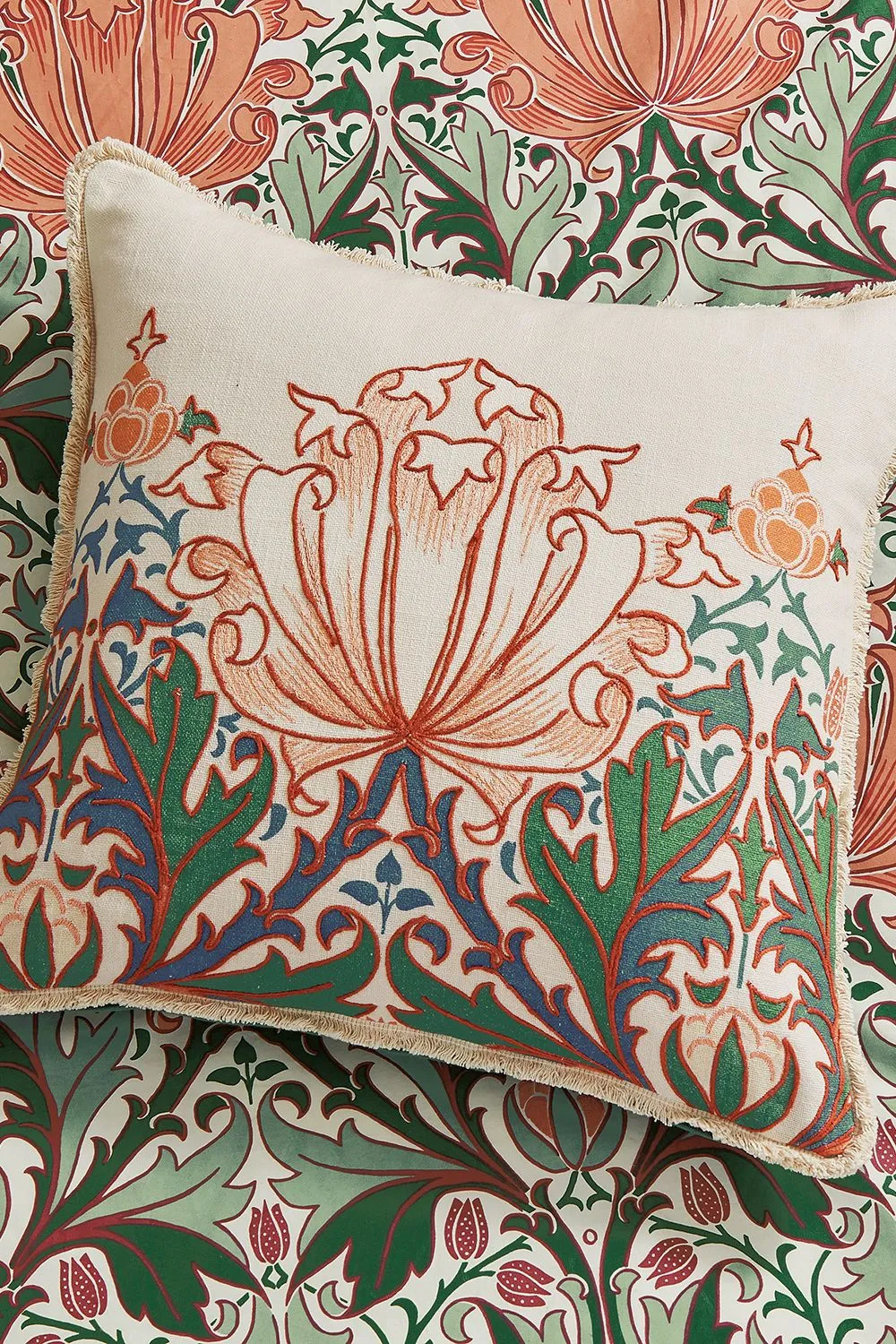 Morris & Co 'Helena' Cotton Cushion in Teal 2
