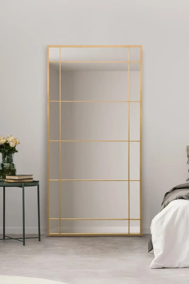 MirrorOutlet Gold Metal Framed Window Wall or Leaner Mirror 71" X 35" (180 X 90CM) 2
