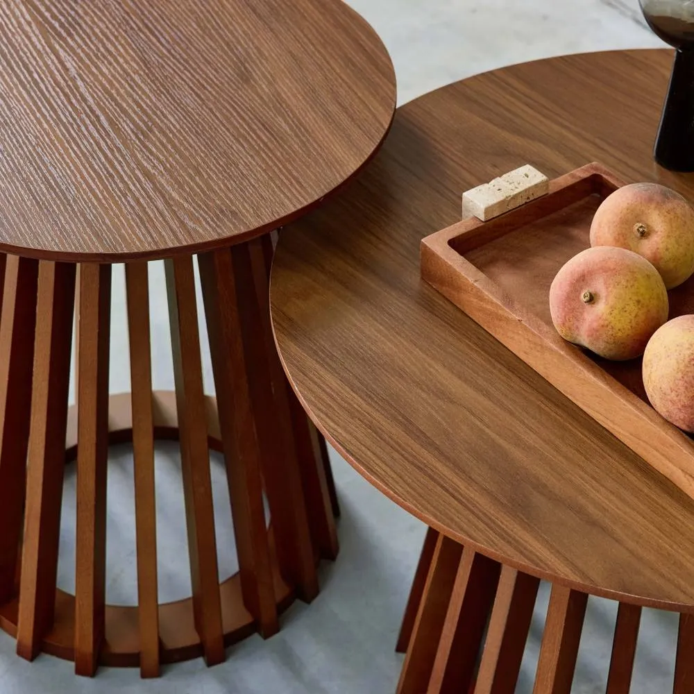 sweeek Pair Of Round Wooden-effect Coffee Tables 40cm & 60cm in Dark Brown 6