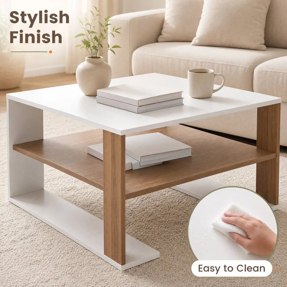 Costway Square Coffee Table Modern Compact Center Table with Open Shelf in White 6