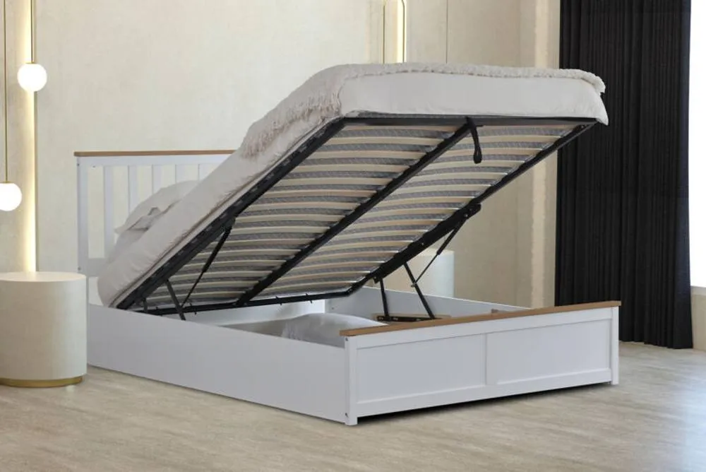 Comfy Living Ltd Wooden Ottoman Gas Lift Storage Bedframe in White